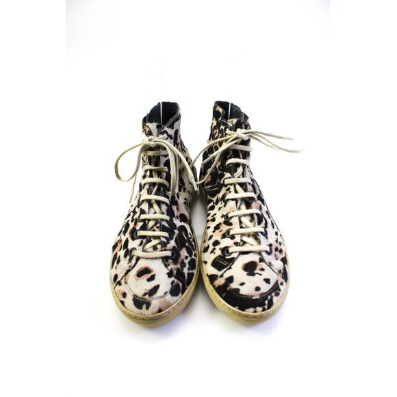 Burberry Womens Leopard Print Pony Hair High Top Sneakers Ecru Size 36.5 6.5 - Picture 2 of 10